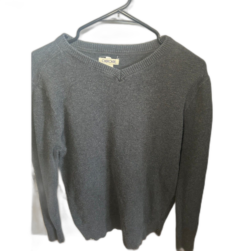 Cherokee XL Gray V Neck Pullover Sweater 100% Cotton Classic Fit
